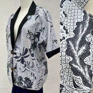 Rainbow Jo Maui Hawaii Navy & White Floral Dolman Jacket w/ Toggle Closure Large